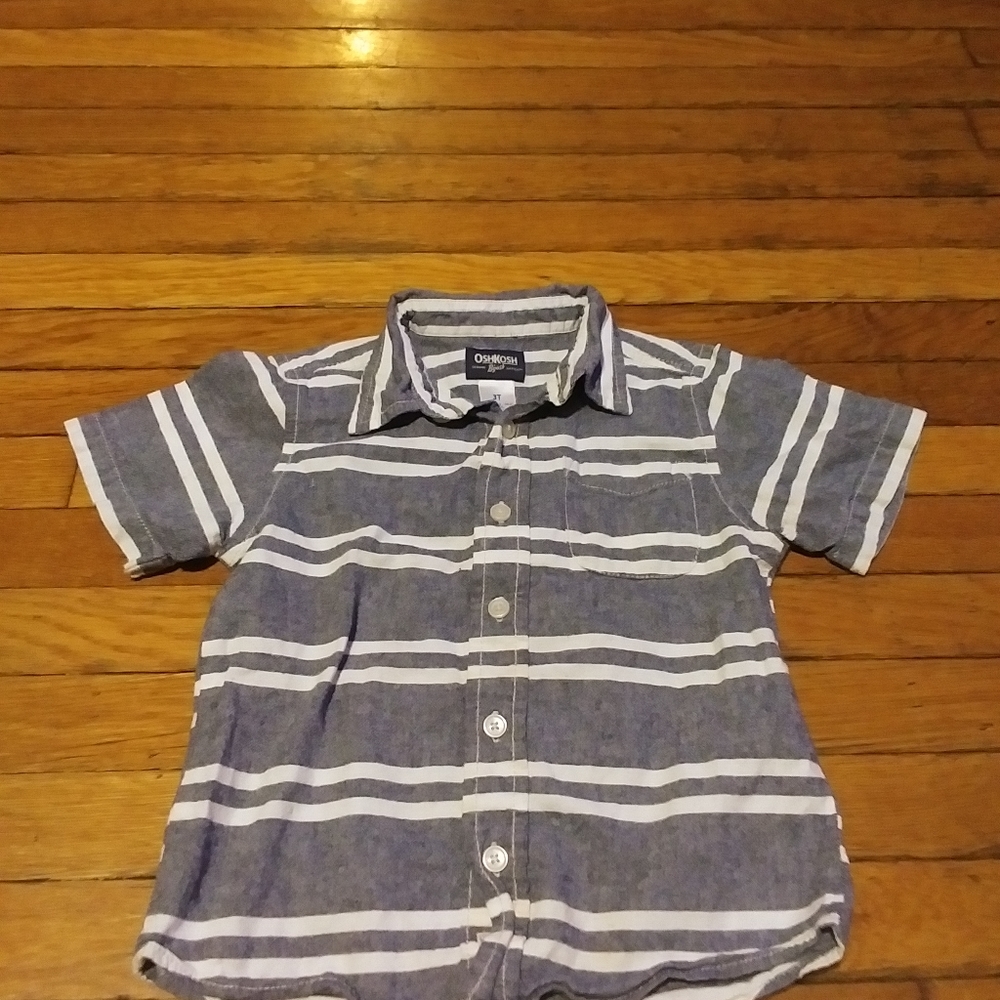 Boys grey Button Down Shirt With White Stripes